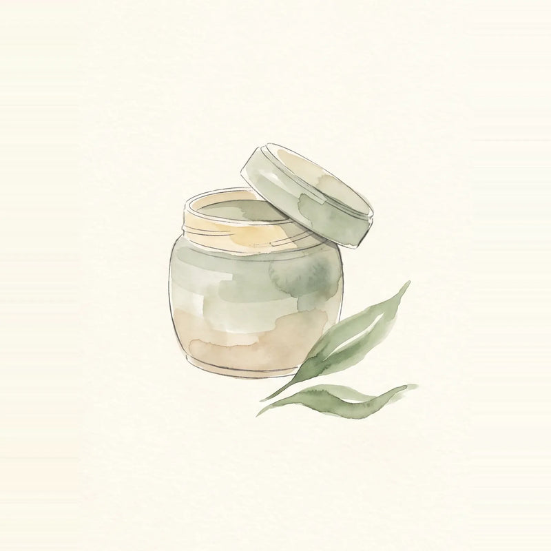 Lata de matcha sellada junto a una cuchara de bambú sobre una superficie de madera clara, lista para guardarse en el refrigerador