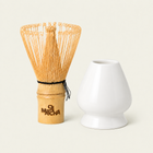 Set de chasen de bambú 100 púas y soporte de cerámica blanco — Oji Matcha