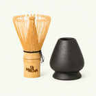 Set de chasen de bambú 100 púas y soporte de cerámica negro mate — Oji Matcha