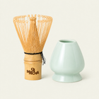 Set de chasen de bambú 100 púas y soporte de cerámica verde aqua — Oji Matcha